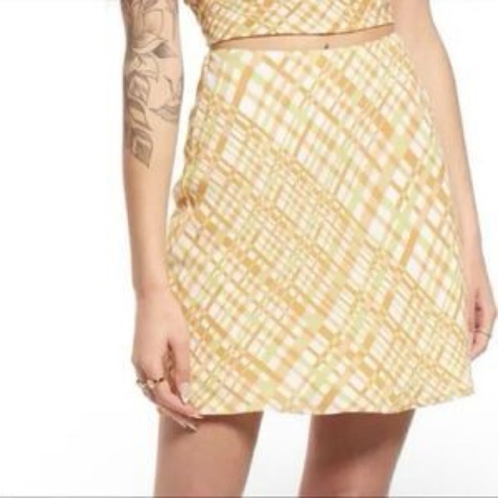 Nordstrom BP Orange & Green Plaid Patterned Lined Skirt